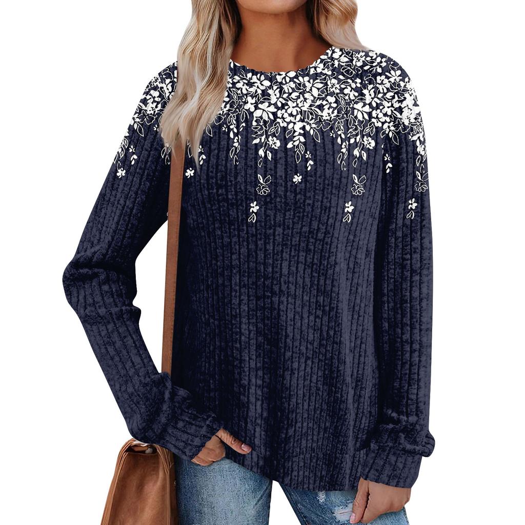 Женский принт Легкий Топ с круглым вырезом из матового хлопка