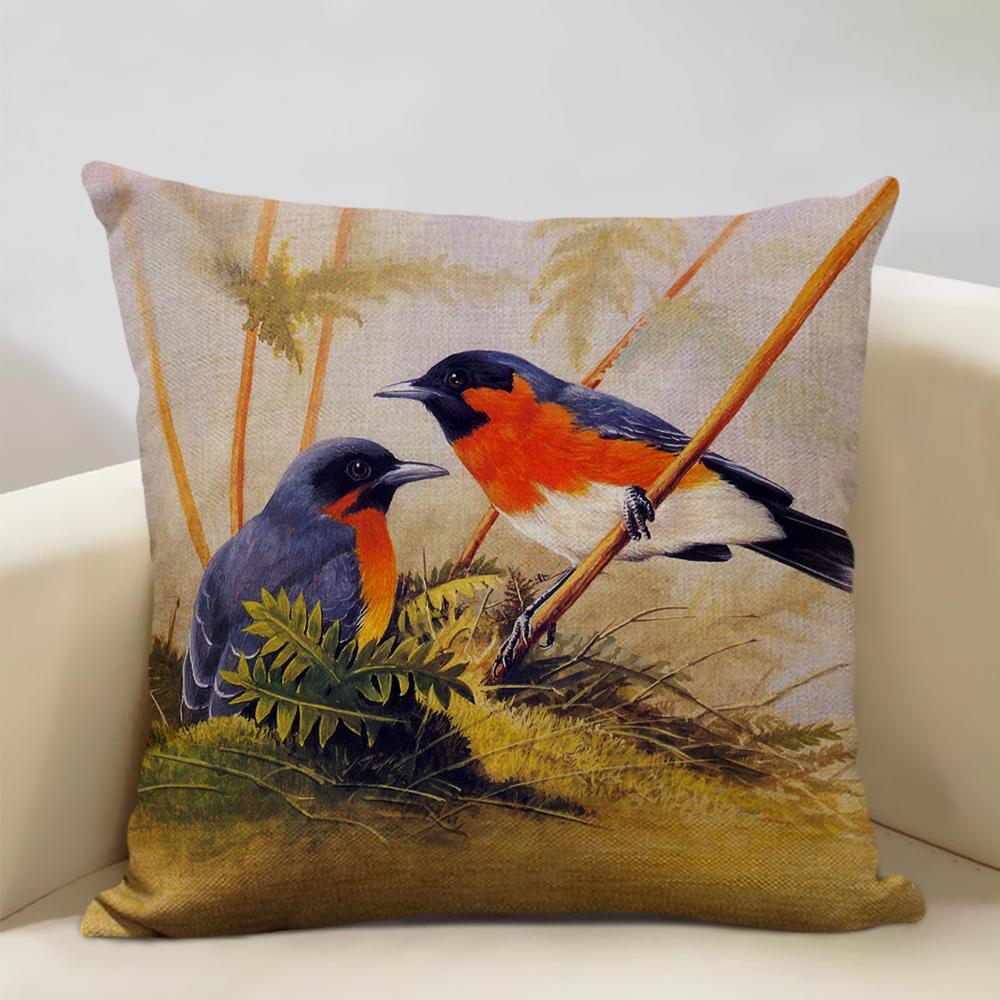 Подушка на диван с попугаем, наволочка для спальни, гостиной, отеля, кафе, декоративная, 45x45 см, льняная наволочка, подушки для стула