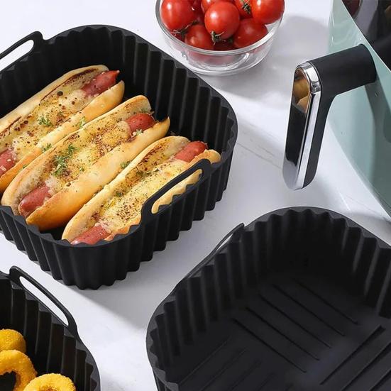 Силиконовая корзина для аэрофритюрницы Квадратный многоразовый силиконовый горшок для аэрофритюрницы 7QT Пароварка без бисфенола-А Облицовка духовки Легко очищаемый аксессуар для аэрофритюрницы с ручками