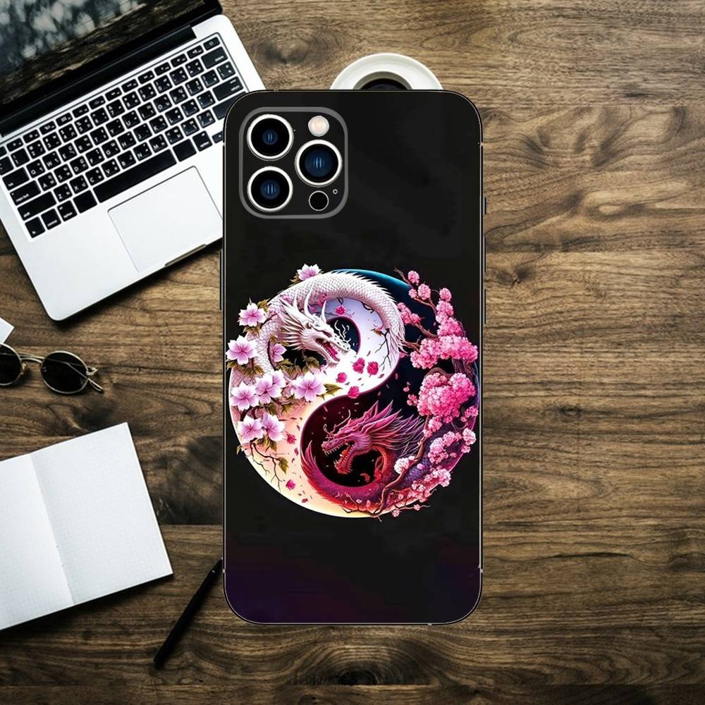 Японский Арт Дракон Инь Ян Чехол для Телефона Для iPhone 16,15,14,13,12,11,XS,XR,X,8,7,Pro,Max,Plus,mini Силиконовый Черный Чехол