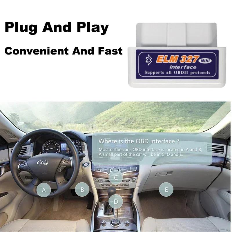 Мини ELM327 Bluetooth OBD2 Сканер Читатель кодов 2025 V1.5/V2.1 Инструменты для диагностики автомобиля Детектор ошибок Check Engine 16-контактный адаптер