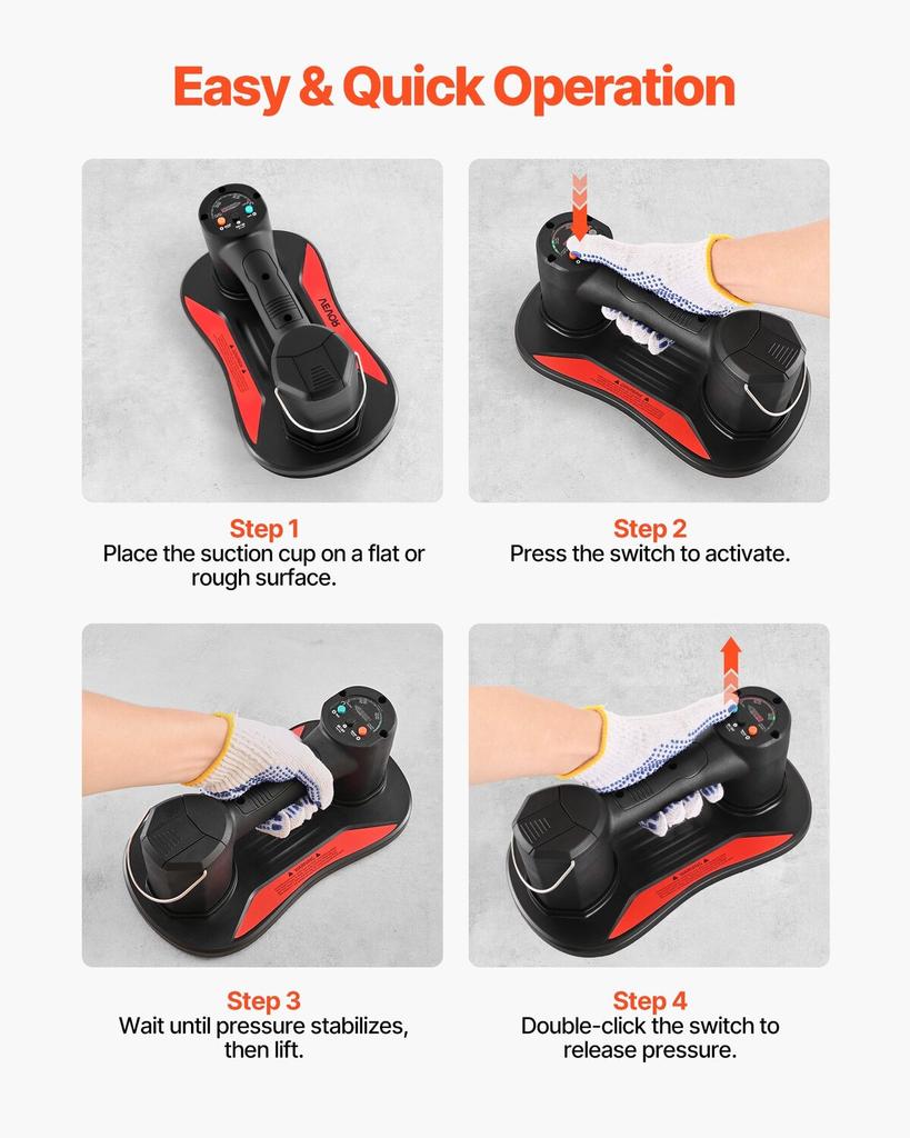Electric Vacuum Suction Cup, 170 kg Max Lifting Capacity, Vacuum Glass Lifter with Digital Display, Heavy Duty Tile Suction Cup Tool for Lifting Tile,