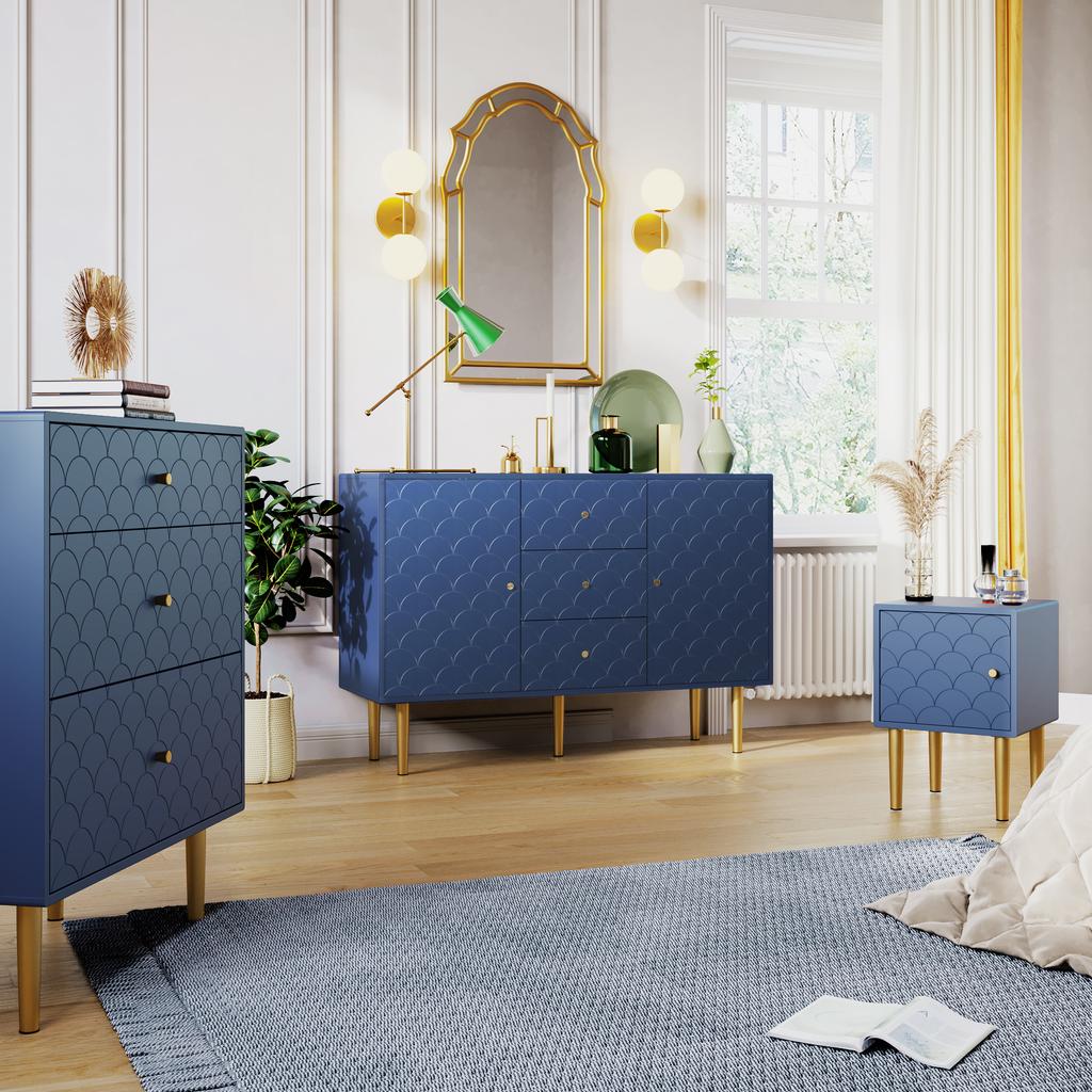 (=WF290543AAB) Nightstand, Night Cabinet Side Table, Navy Blue, Sofa Table Matching Any Bed and Bedroom - H50/B35/T35 cm