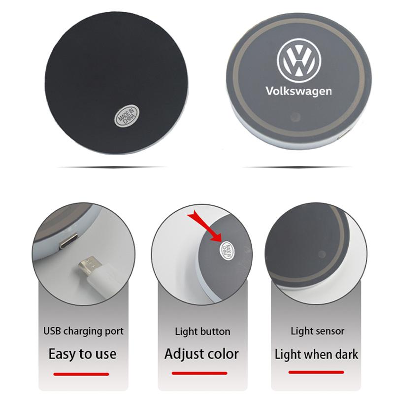 For VOLKSWAGEN VW Color Luminous Car Water Cup Coaster Holder Car Led Atmosphere Light For Volkswagen Golf Polo Passat b6 Tiguan