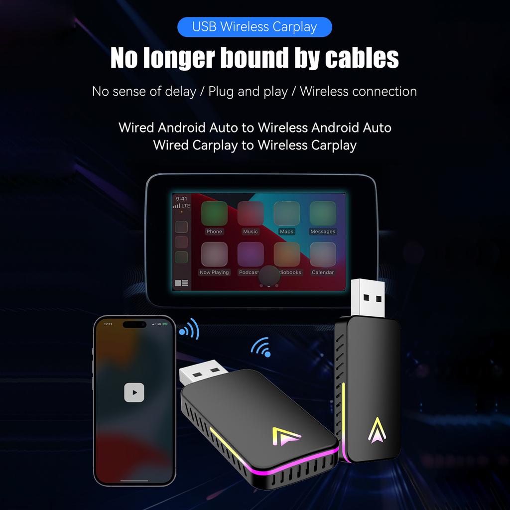 Wireless Transmission Adapter Dongle 2 in 1 Car Wired to Wireless Transmission Module AutoMobile Phone Link Box USB A