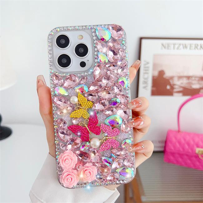 Чехол для мобильного телефона Apple 16promax Butterfly Iphone15, силиконовый защитный чехол 14 Flower Rhinestone, подходит для 13 Luxury