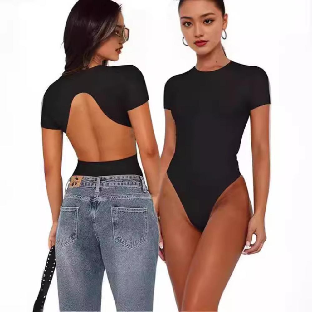 Боди для женщин с круглым вырезом и коротким рукавом Боди Костюмы для выхода в свет Летние базовые трико Топы Рубашки-комбинезоны Боди с открытой спиной
