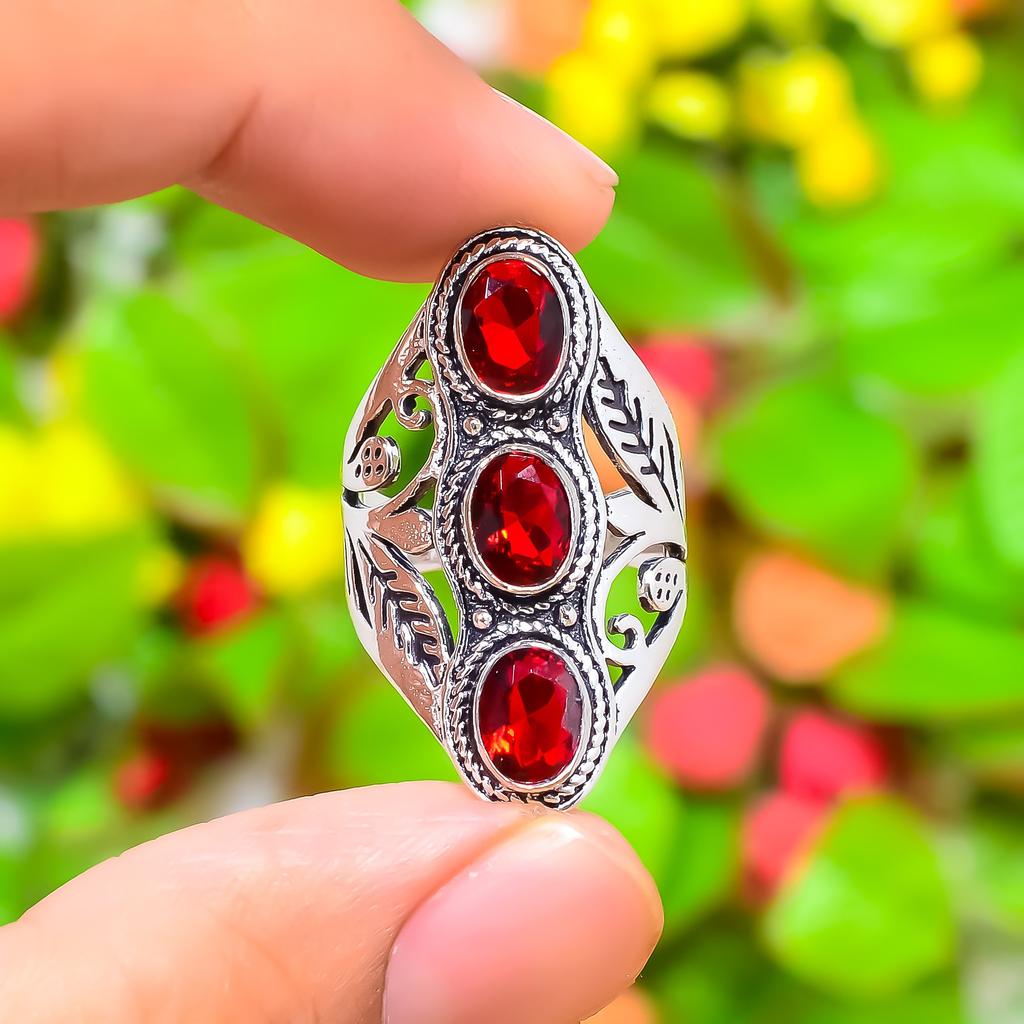 Mozambique Garnet Gemstone Handmade 925 Sterling Silver Jewelry Ring Size 8 I3l44