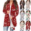 Женский кардиган с рождественским принтом и длинными рукавами спереди, легкая куртка с принтом