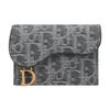DIOR Saddle Bloom Signature Pattern Cotton Calfskin Fabric Card Holder Women's Gray