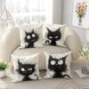 Funny Black Cat Throw Pillow Covers 18x18 Set of 4, Cartoon Gothic Pet Pillow Cases Kit with Zipper, Fun Kids Goth Cat Pillows for Cat Lovers Velvet