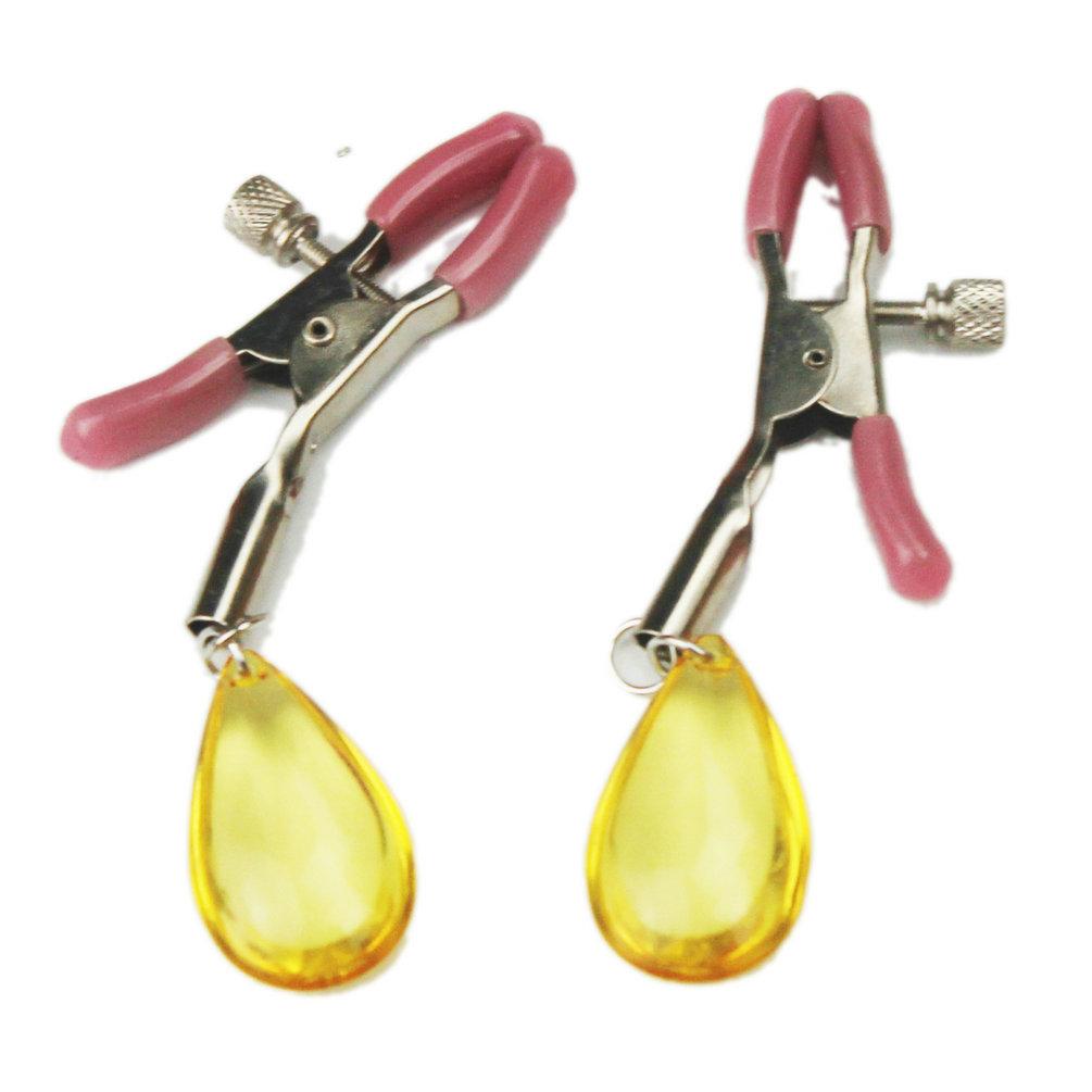 2Pairs Metal Nipple Clips with Colorful Handles Beauty Tool Yellow Water Drop Accent Ergonomic Breast Care sex toy for lover