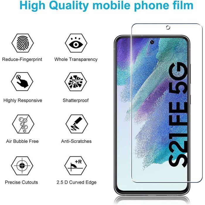 Lot 3 Verre Trémpé Pour Samsung S21 FE (6.4") Anti-Choc Anti-Huile Vitre Protecteur Protection écran Anti Poussière