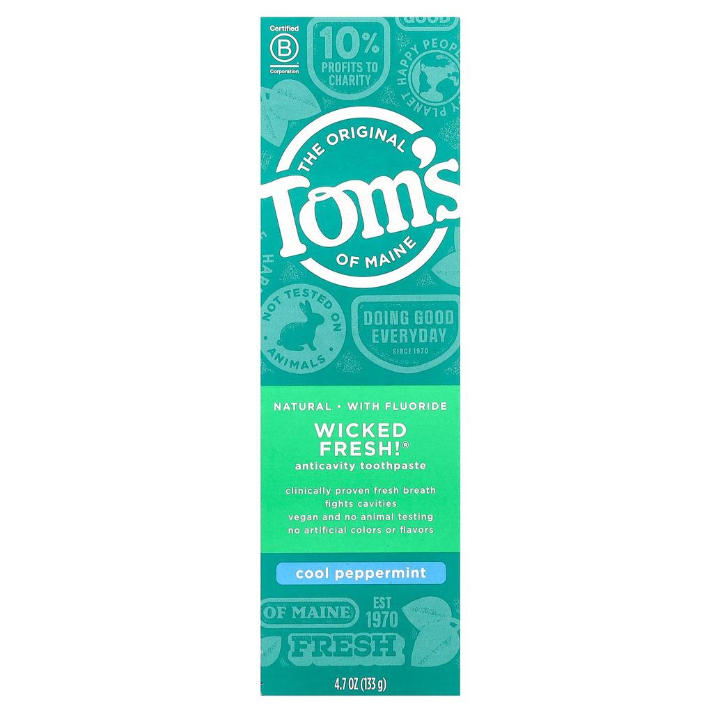 Tom's of Maine Невероятно свежо!, Натуральная зубная паста для контроля кариеса с фтором, Прохладная мята, 133 г (4.7 унции)