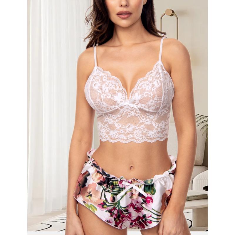 Женские сексуальные кружевные пижамные комплекты, прозрачное нижнее белье