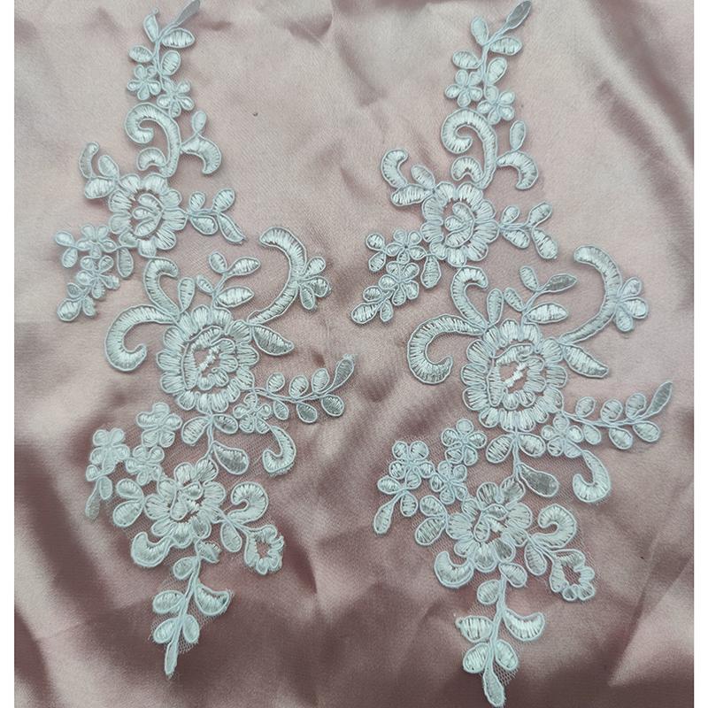 Кружевная аппликация Пришивная нашивка Ткань 1 пара Вышивка Цветок Изысканная отделка Нашивки Поделки Наклейки Сумка Платье Украшение Оптом