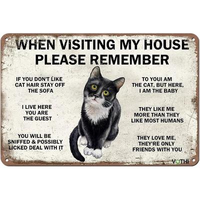Iron Cat Sign  Remember the Cats When You Visit My Home  Cat Metal Art Decor for Home Cafe Office or Bathroom