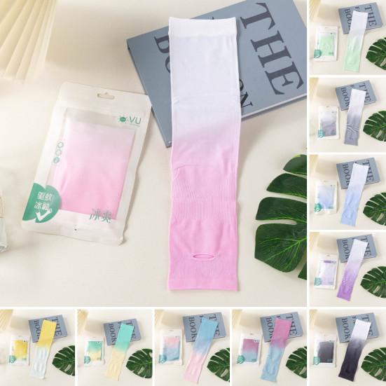 1 Pair Summer Ice Silk Arm Sleeves Gradient Color UV Sun Protection Breathable Elastic Men Women Outdoor Cycling Fishing Long Cooling Arm Cover