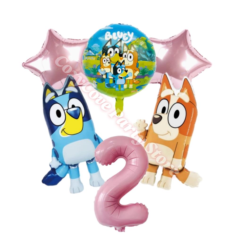 Pink Bluey Birthday Party Decoration Bingo Puppy Tableware Set Cup Plate Straws Balloons For Kids Favor Gifts Photo Booth Props