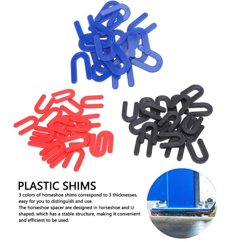 60pcs Plastic Shims Horseshoe Shims U Shaped Tile Spacers 1/4in 1/8in 1/16in Auto Lift Installation Leveling Shim Kit For