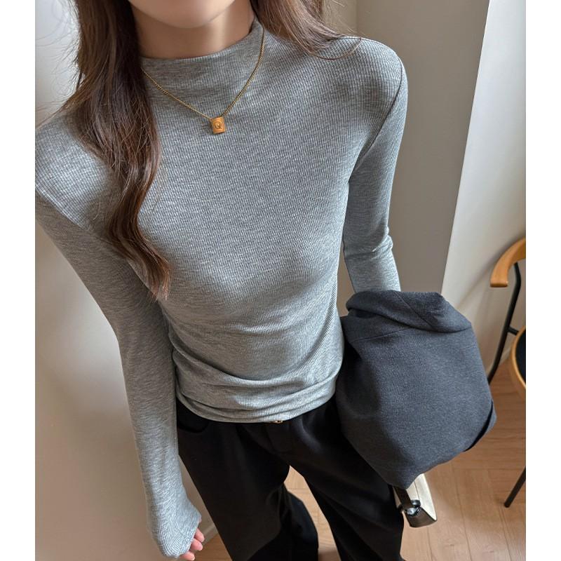 TENCEL Lyocell Ribbed Half Turtleneck Long Sleeve Slim Fit Top Women Minimalist Base Layer