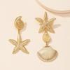 Personalized Beach Style Ear Studs, Retro Exaggerated Golden Scallop Earrings, Versatile Creative Seashell and Starfish Zircon