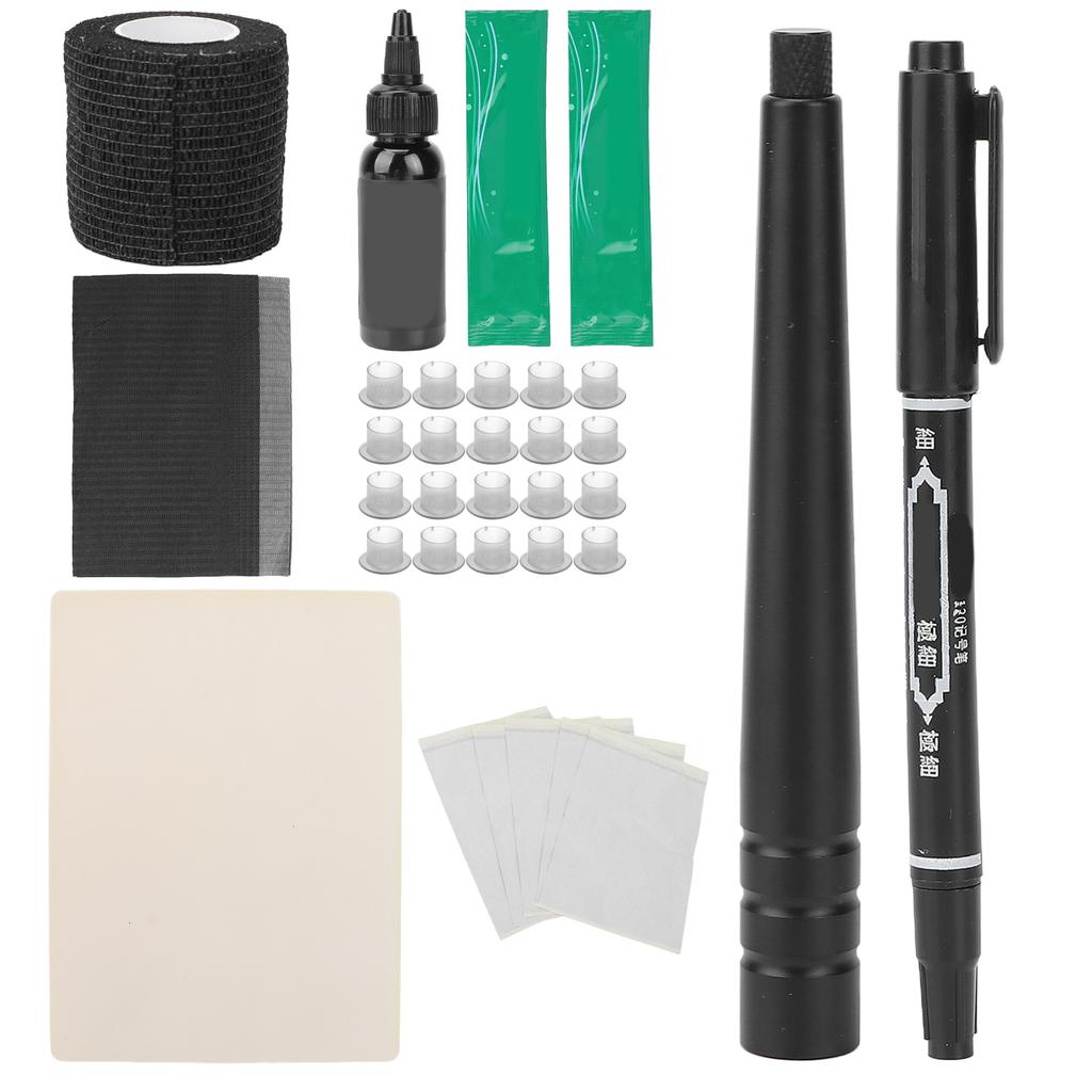 Professional Tattoo Stick Pen Set Aluminium Alloy Beginner Practicing DIY Tattoo Kit Black