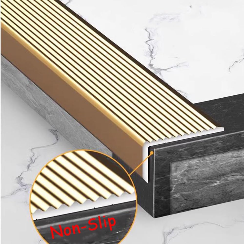 Non-Slip Stair Nosing, Metal Self Adhesive Stair Edge Protector, Aluminum Step Edge Trim StripsCorner Guards, L-Shaped Edging Transition Strip (Style