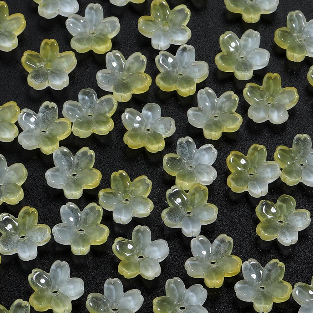 50pcs/lot 10.5mm Colored Gradient Lampwork Beads Caps Cherry Blossom Loose Glass Beads For DIY Making Necklace Earrings Supplies