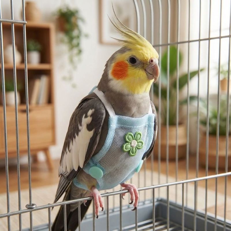 Breathable Mesh Pet Parrot Diaper with Leash Adjustable Parrot Nappy Washable Snap-Closure Bird Vest for Cockatiel Pigeons