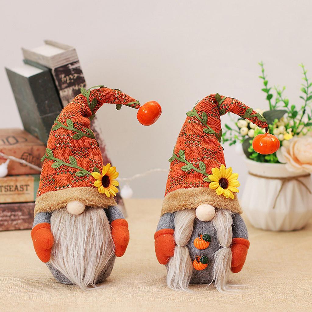 Fall Gnome Thanksgiving Doll, Pumpkin Sunflower Halloween Decor Plush Ornament Tomte, Festival Swedish Scandinavian Faceless Home Kitchen
