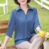 Summer Fashion  Polo-neck Solid Color Shirt Ladies Half Sleeve Loose Casual Top Women Elegant Blouse