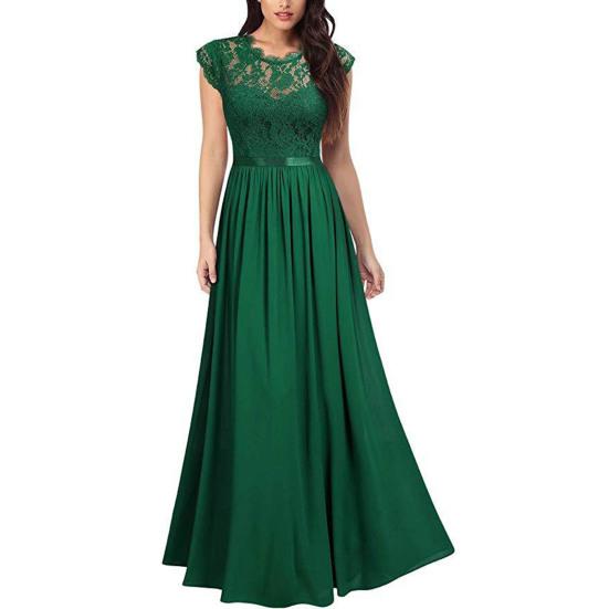 Женское кружевное платье макси с круглым вырезом, плиссированное платье-трапеция, длинное платье для матери невесты на свадьбу