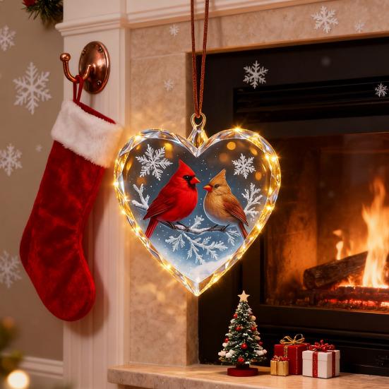 Red Birds Christmas Ornaments Couple Bird Heart Shaped Ornament for Xmas