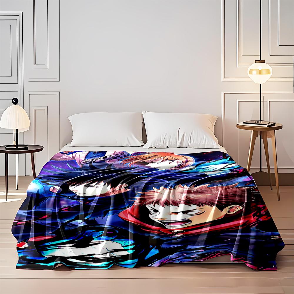 "Anime characters in action pose, vibrant art Flannel blanket for bedroom, living room, sofa, and nap sofas"