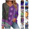 Women's T Shirt Retro Print Long Sleeve Daily Weekend Daily Basic V Neck Regular Fall Winter Tops