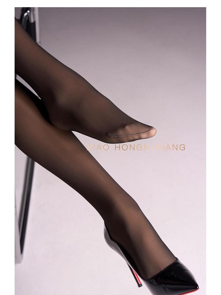 Black Silk Garter Stockings with Gray Faux Transparent Plus Velvet Leggings