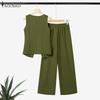 ZANZEA Women Sleeveless Tank Tops and Pants Summer Two Piece Suit Sets