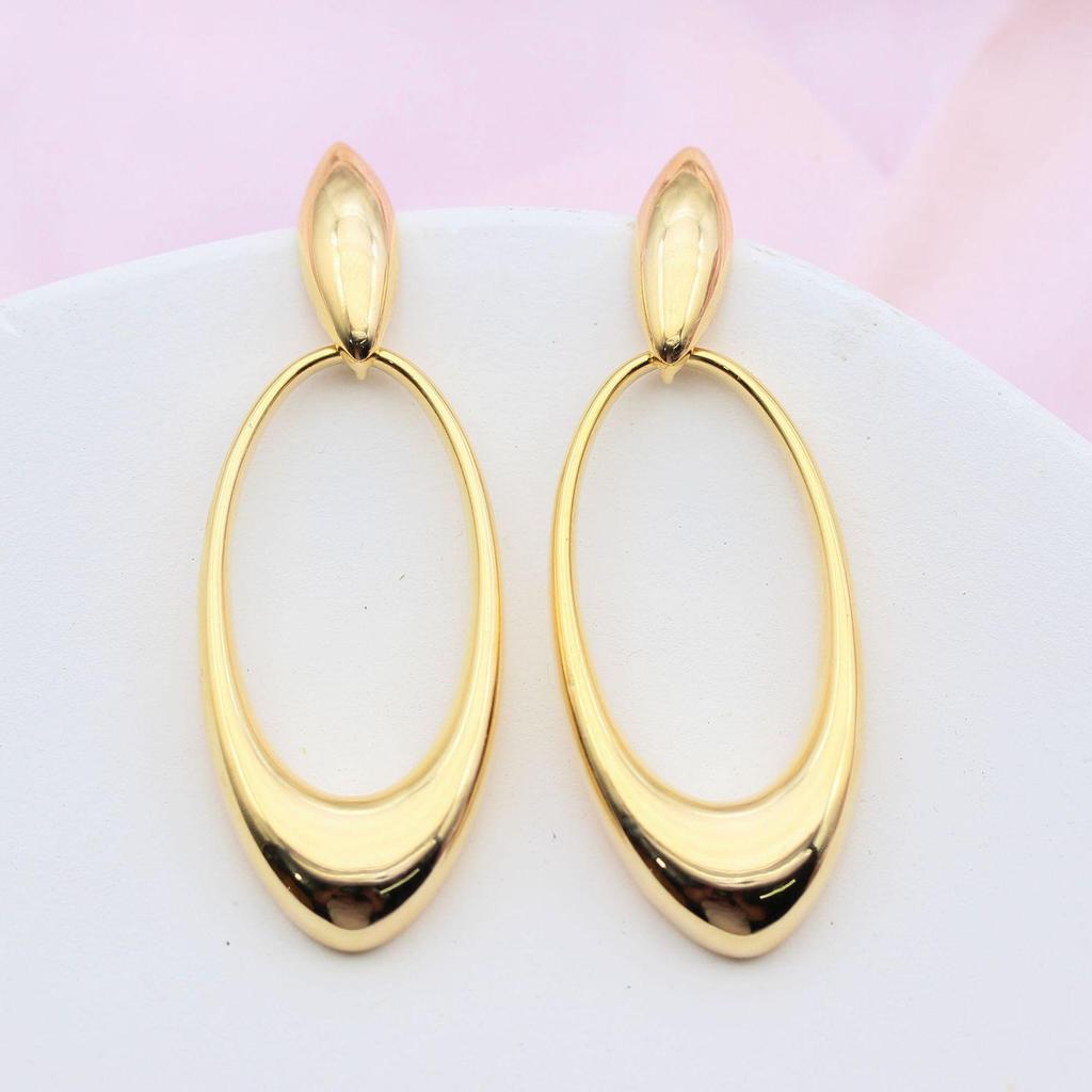 Европейская и американская мода Овальные серьги-подвески с золотым покрытием - Высокополированный трендовый дизайн