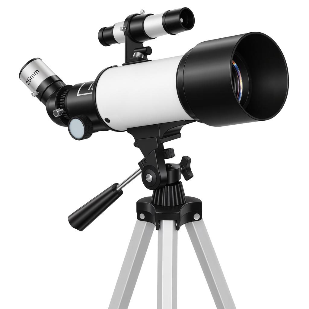 Astronomical Telescope, 70 mm, 40X and 16X Refractor, Adjustable Tripod, 80 x 80 x 135 cm, White