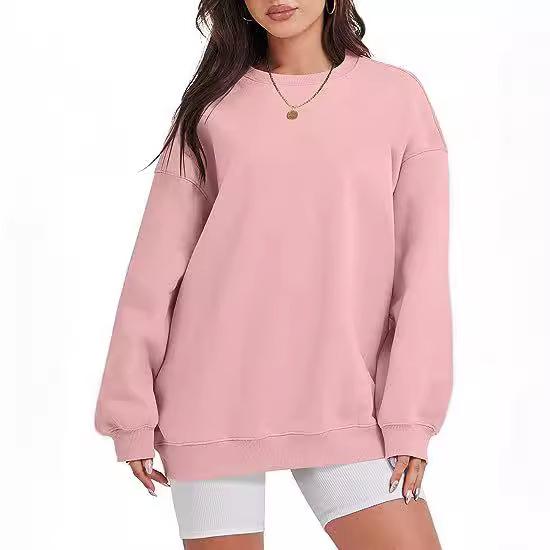 2024 Autumn/Winter Women's Plus Velvet Casual Loose Round Neck Hoodie, European & American Style