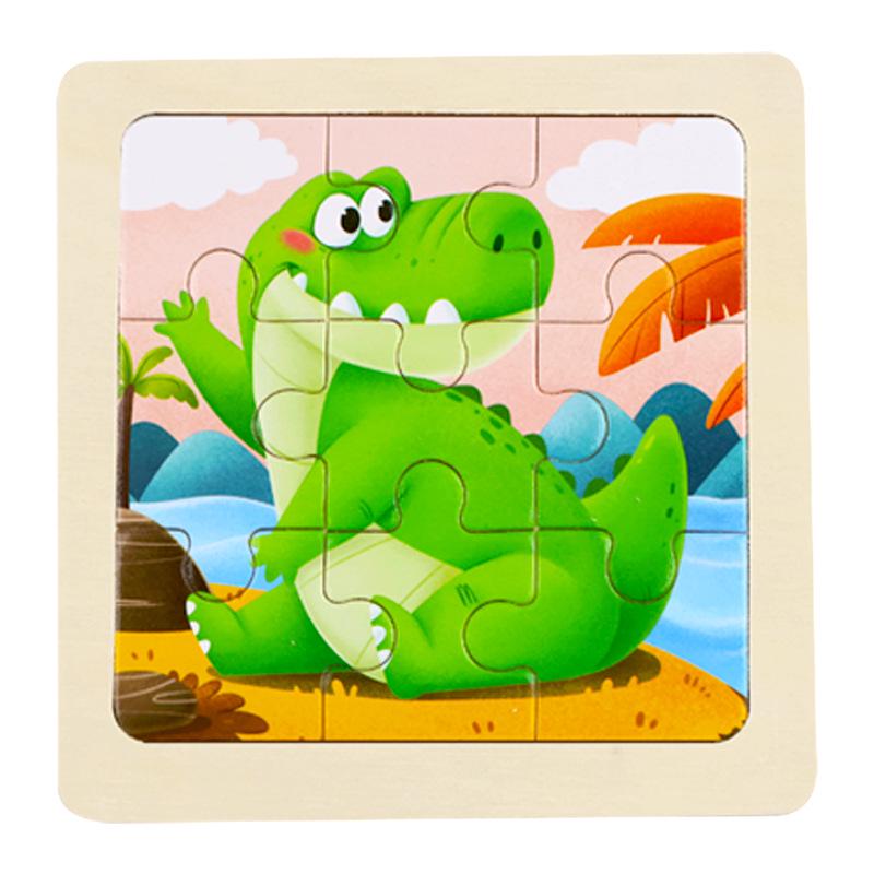 Деревянная jigsaw-головоломка из 9 деталей для детей - Мультяшная тематика: Фрукты, Животные и Транспорт. Когнитивная игрушка