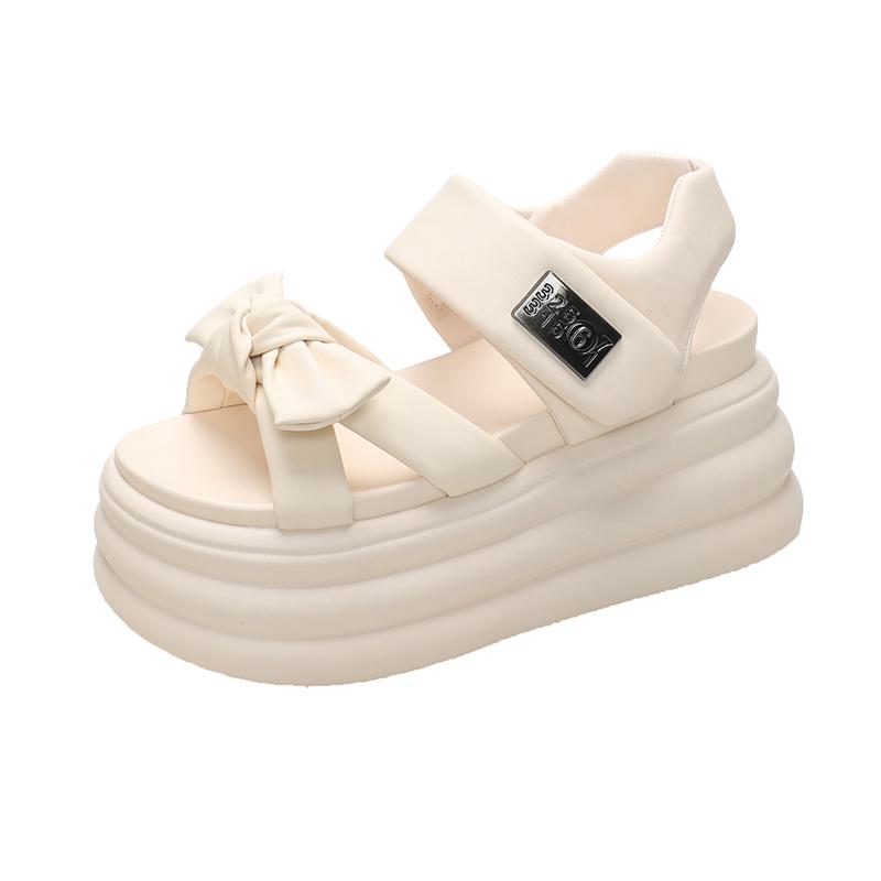 Модные босоножки на высокой платформе для женщин 2024 года, летние дышащие туфли на высоком каблуке 8 см, женские кожаные кроссовки на танкетке, толстые тапочки, Sandalias Mujer