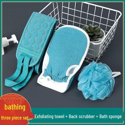 Утолщенное банное полотенце и набор из трех предметов для отшелушивания грязи с длинной мочалкой для спины и дезинфицирующим банным шариком