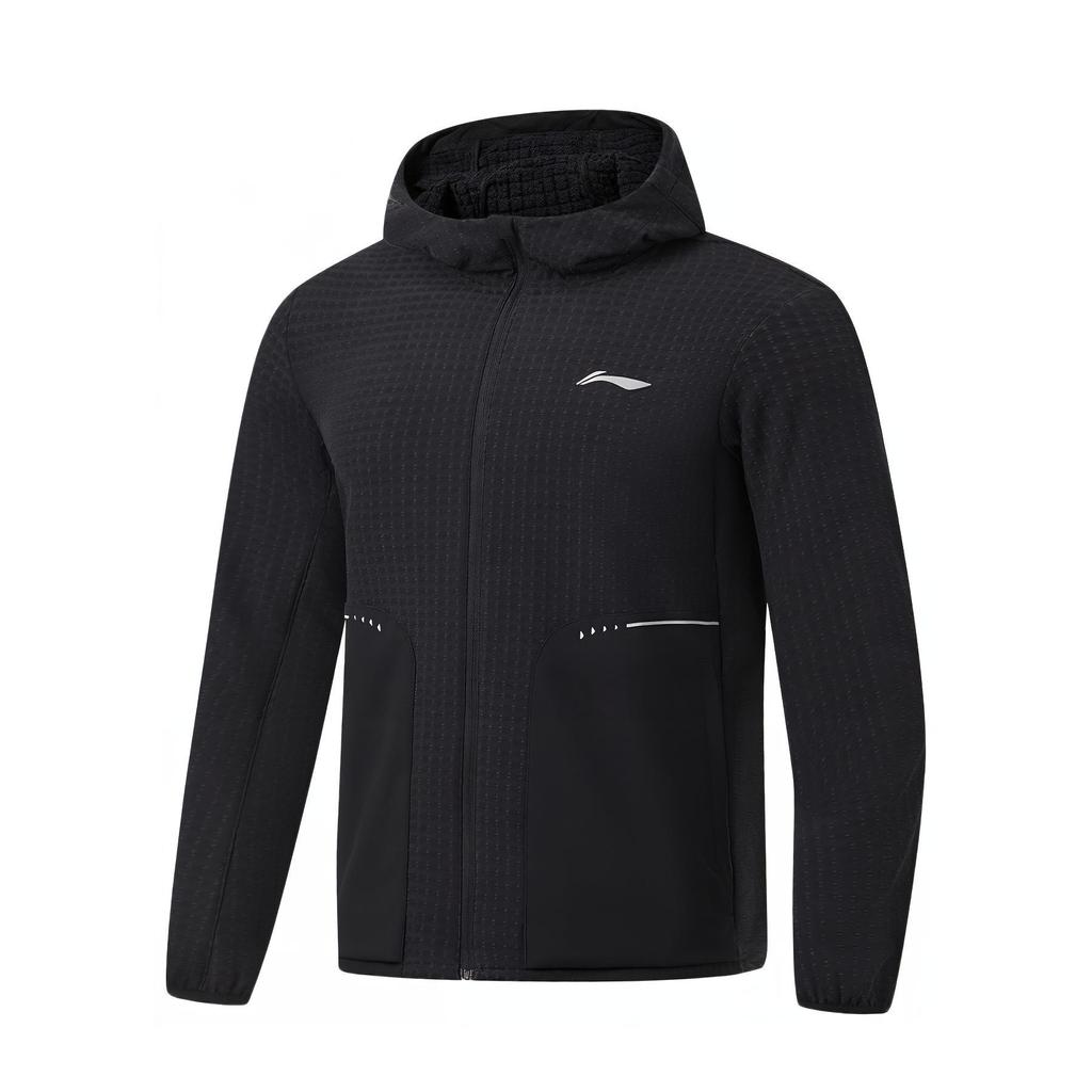 Li Ning Running Series Logo Print Светоотражающая флисовая толстая спортивная куртка Мужские куртки черного цвета AFDT623-1
