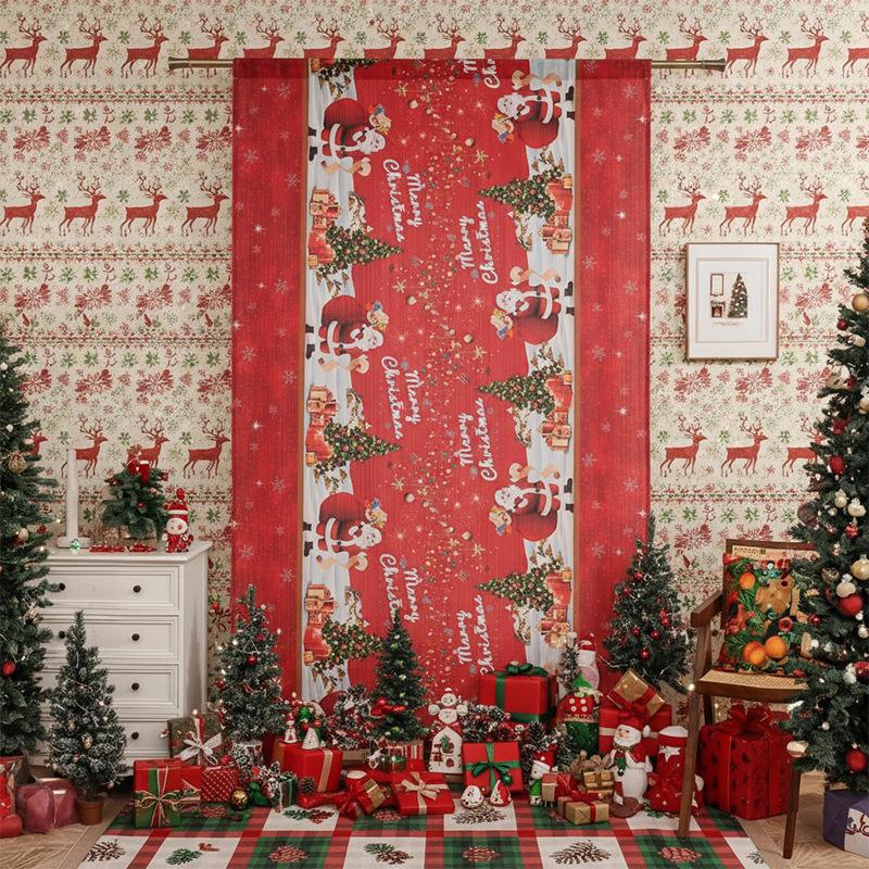 Рождественские Американские Шторы Дверные Шторы Санта Готовые Шторы Украшение Без Сверления Готовые Шторы Большие Окна