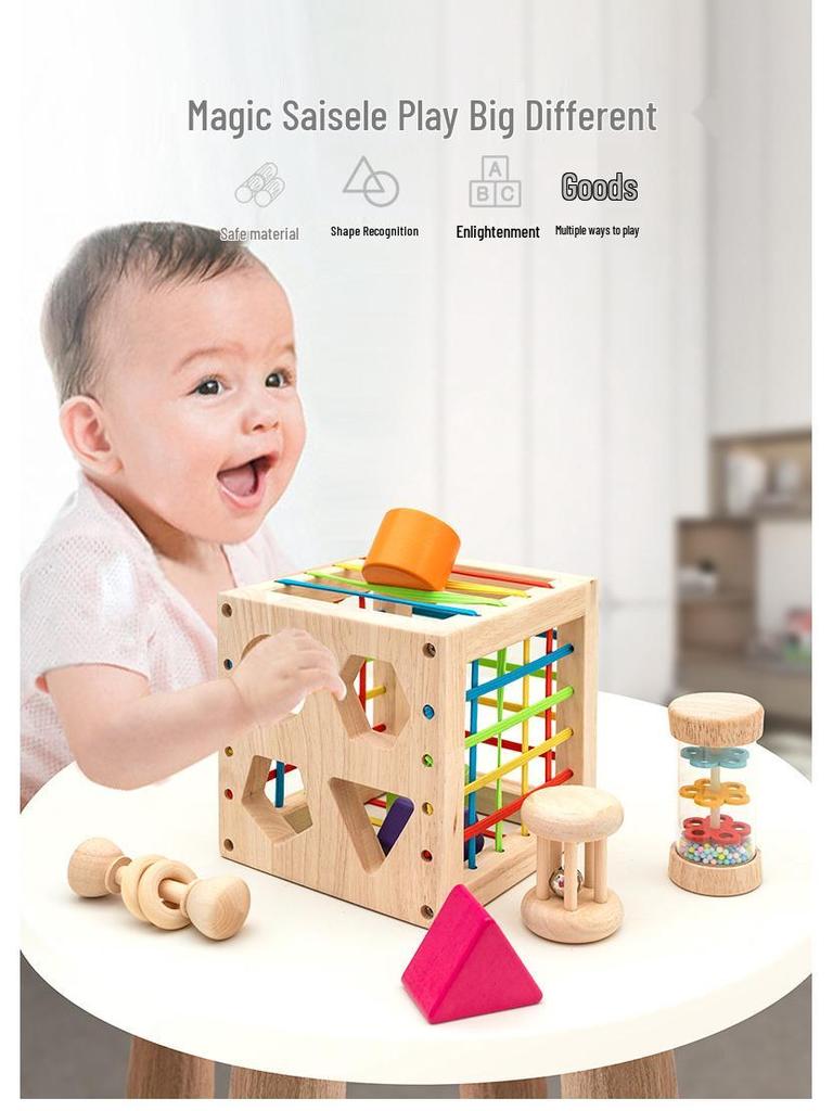 Montessori Wooden Baby Teething Rattle Set - 6 Educational Toys