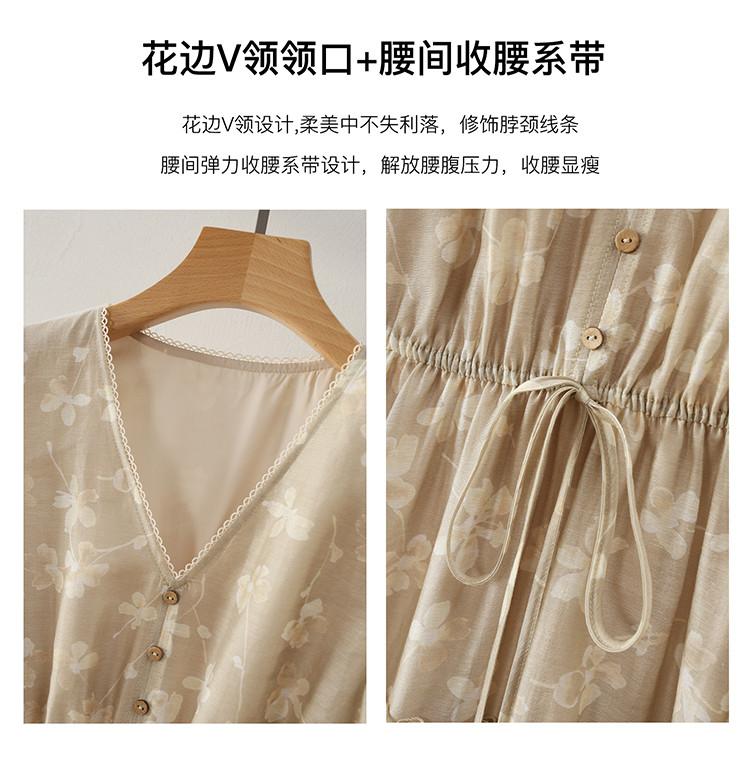 Lyocell linen printed long sleeved dress for spring 2026, slimming and slimming mid length A-line skirt