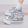 Новинка 2024 года, женские парусиновые туфли с пайетками и толстой подошвой, весенне-летние студенческие вулканизированные туфли, повседневные кроссовки для бега