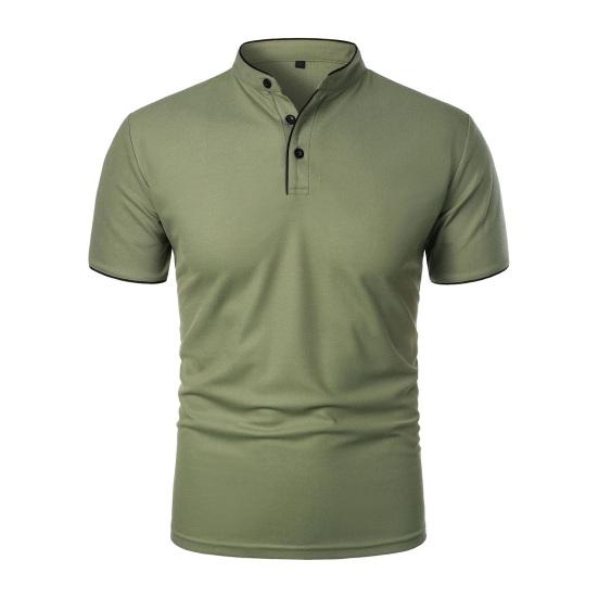 Мужская футболка с коротким рукавом, воротником-стойкой, однотонная, повседневная базовая футболка, стандартного кроя